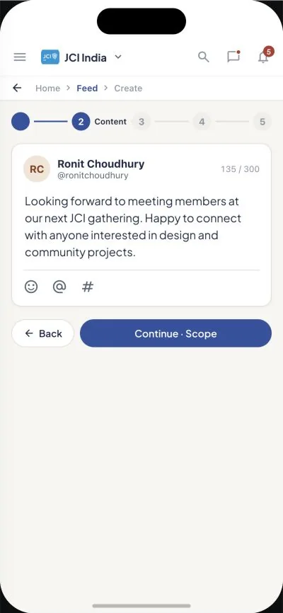Personal post composer containing an example community update.