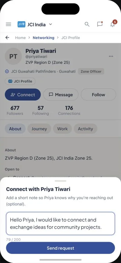 Connection invitation with an optional introductory message.